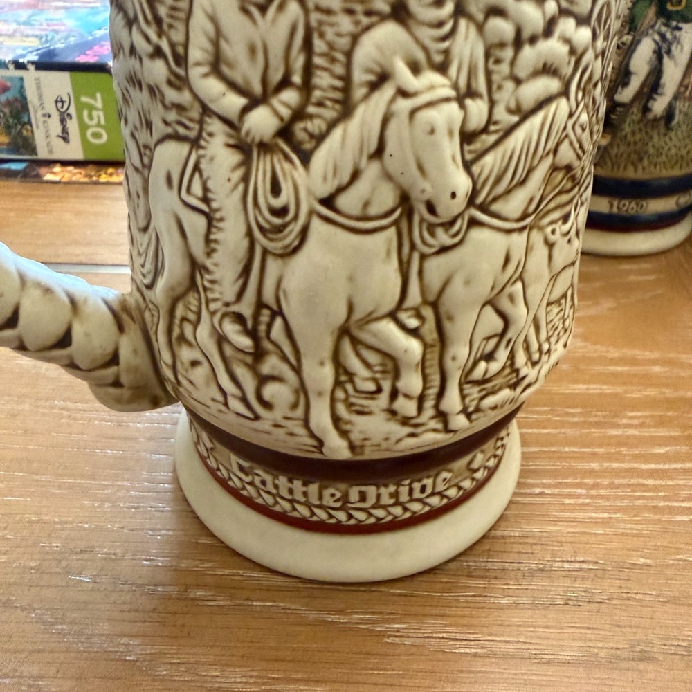 Avon Ceramic Relief Beer Stein in Cream and Brown